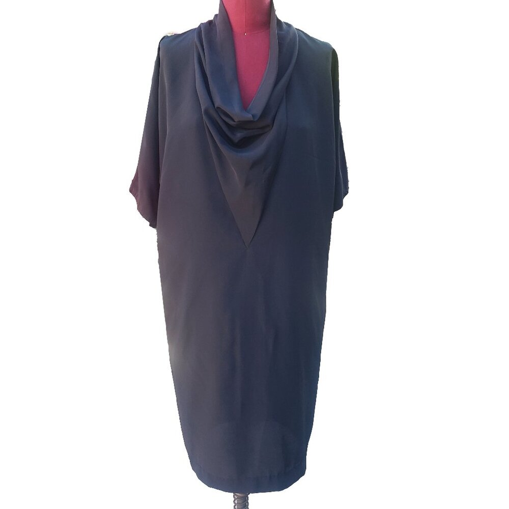 Vintage Frances Henaghan Dress 6 Black V Line Cowl Short Dolman Sleeves